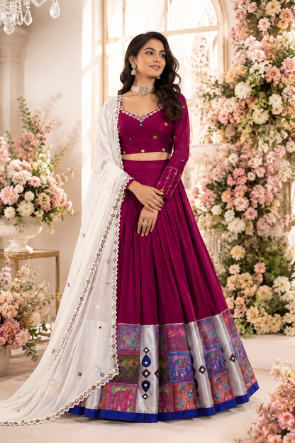 Digital Motif Real Mirror-Work Festive Lehenga