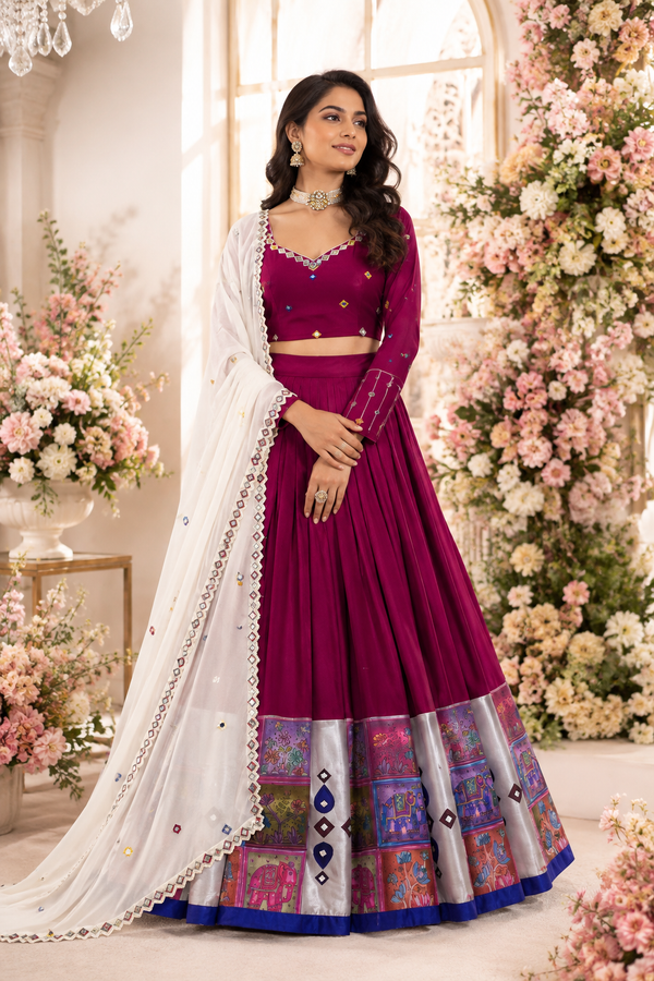 Digital Motif Real Mirror-Work Festive Lehenga