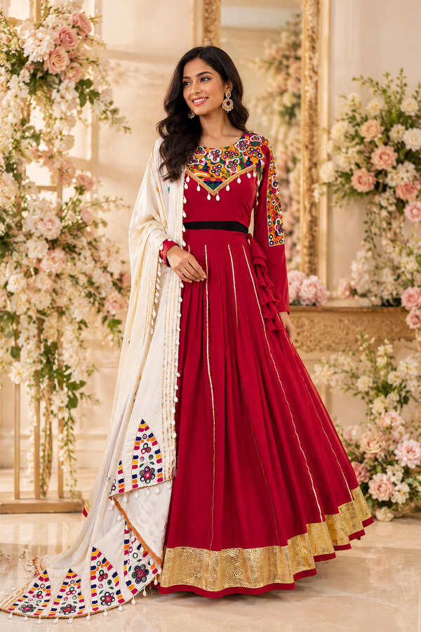 Imperial Shell-Bordered Mirror-Work Lehenga Set