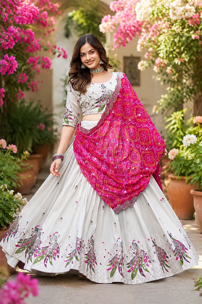 Peacock Heritage Bandhani Lehenga