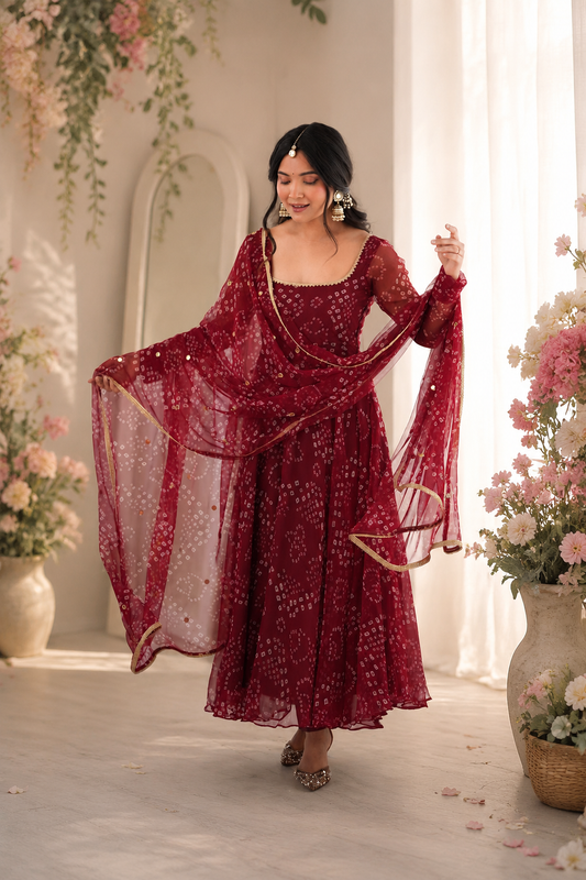 Imperial Bandhani Digital Printed Flared Anarkali Set