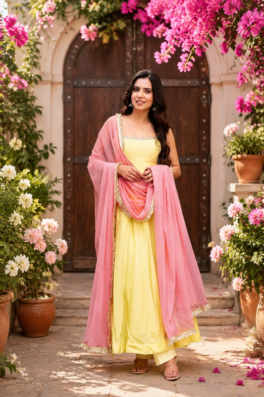 Imperial Lace-Detailed Flared Georgette Anarkali Set
