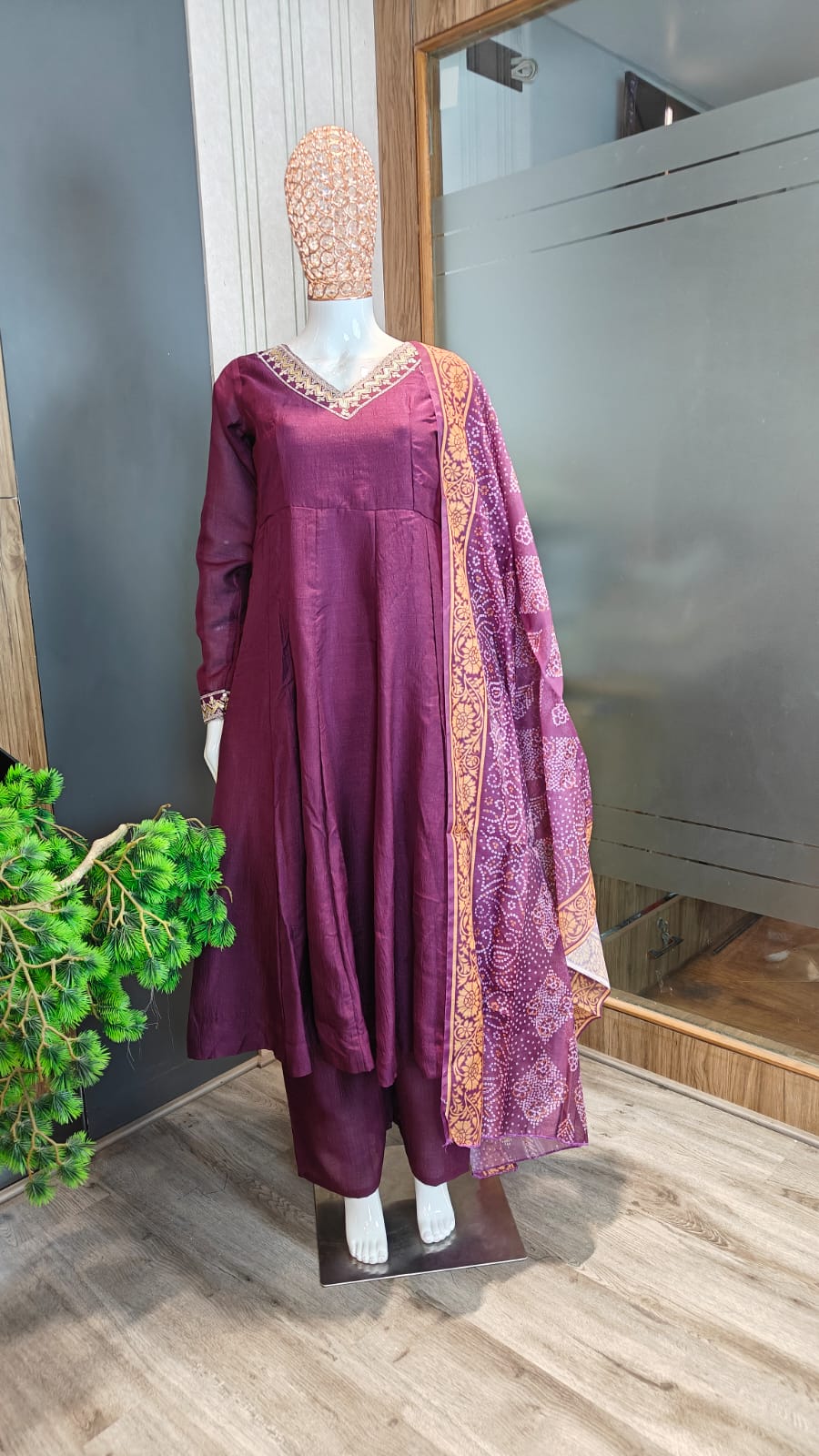 Imperial Embroidered Vichitra Silk Anarkali Set