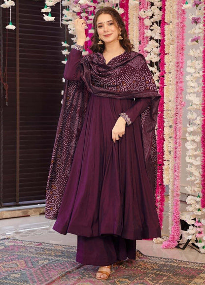 Imperial Embroidered Vichitra Silk Anarkali Set