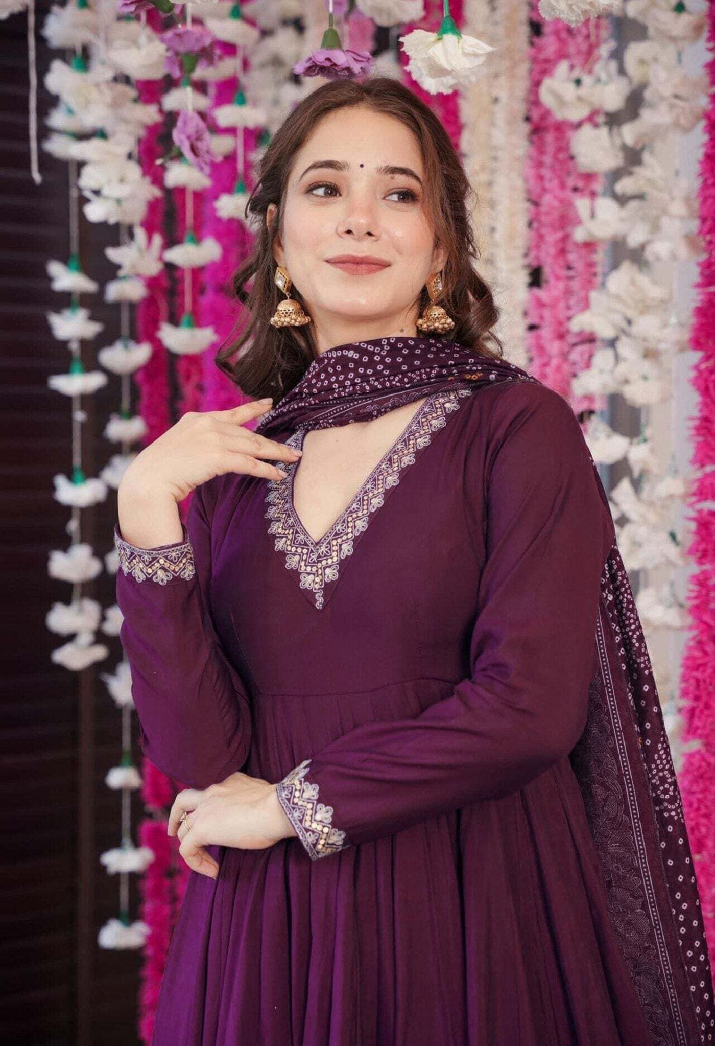 Imperial Embroidered Vichitra Silk Anarkali Set