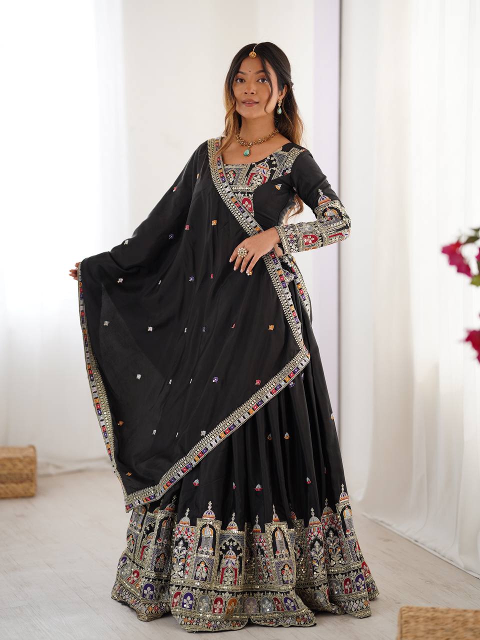 Imperial Heritage Arch Motif Crepe Silk Lehenga Set