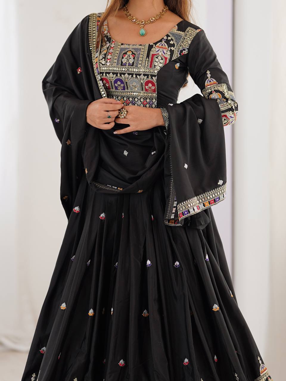 Imperial Heritage Arch Motif Crepe Silk Lehenga Set