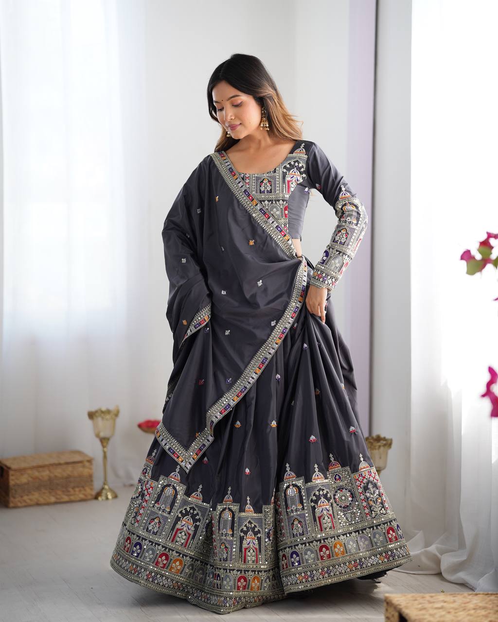 Imperial Heritage Arch Motif Crepe Silk Lehenga Set