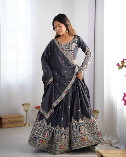 Imperial Heritage Arch Motif Crepe Silk Lehenga Set
