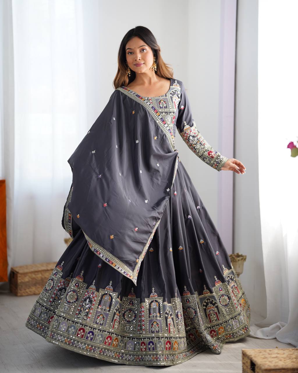 Imperial Heritage Arch Motif Crepe Silk Lehenga Set