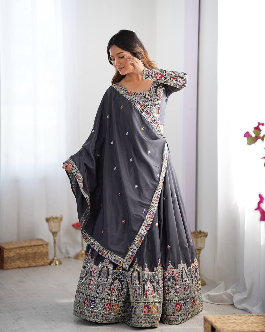 Imperial Heritage Arch Motif Crepe Silk Lehenga Set