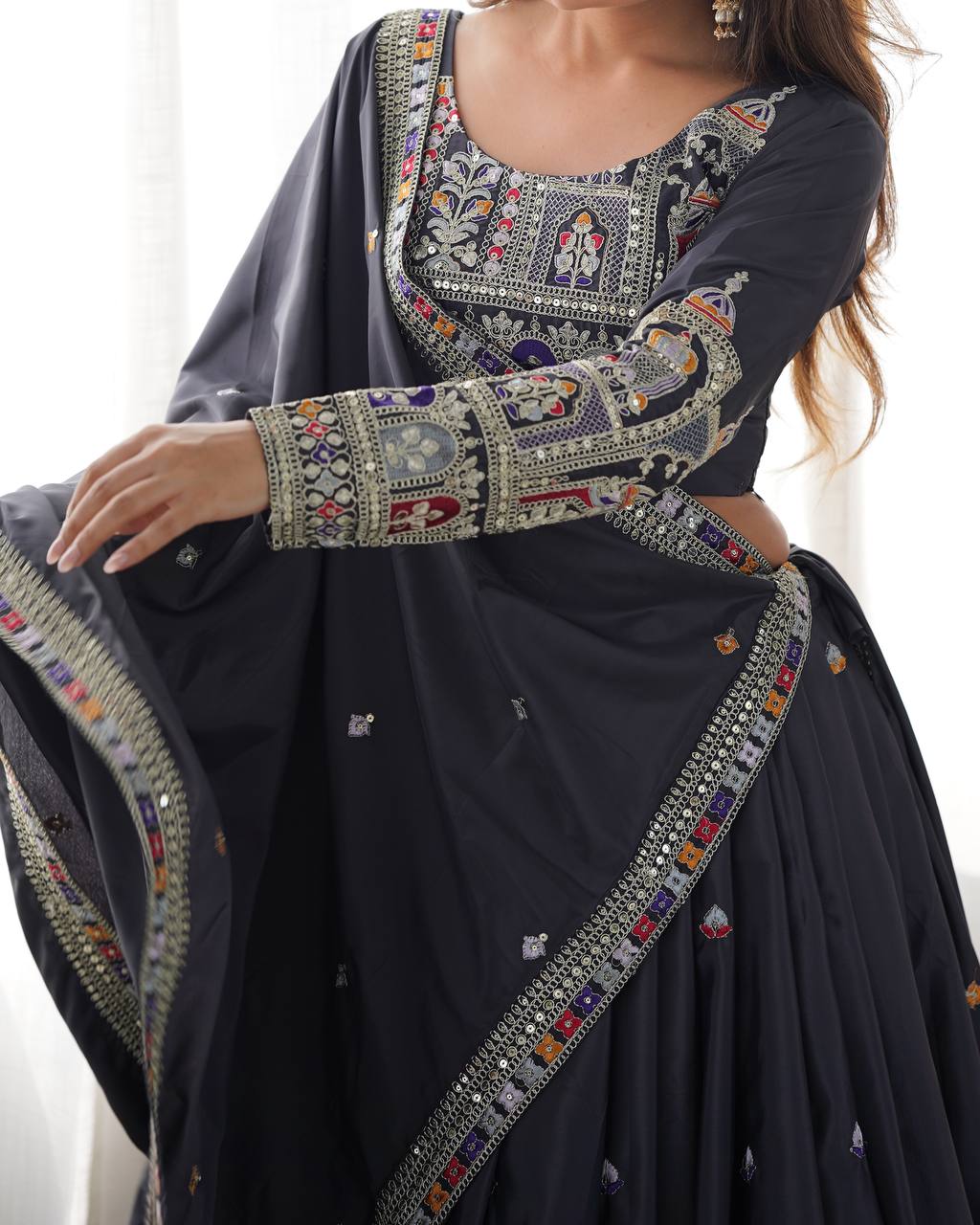 Imperial Heritage Arch Motif Crepe Silk Lehenga Set