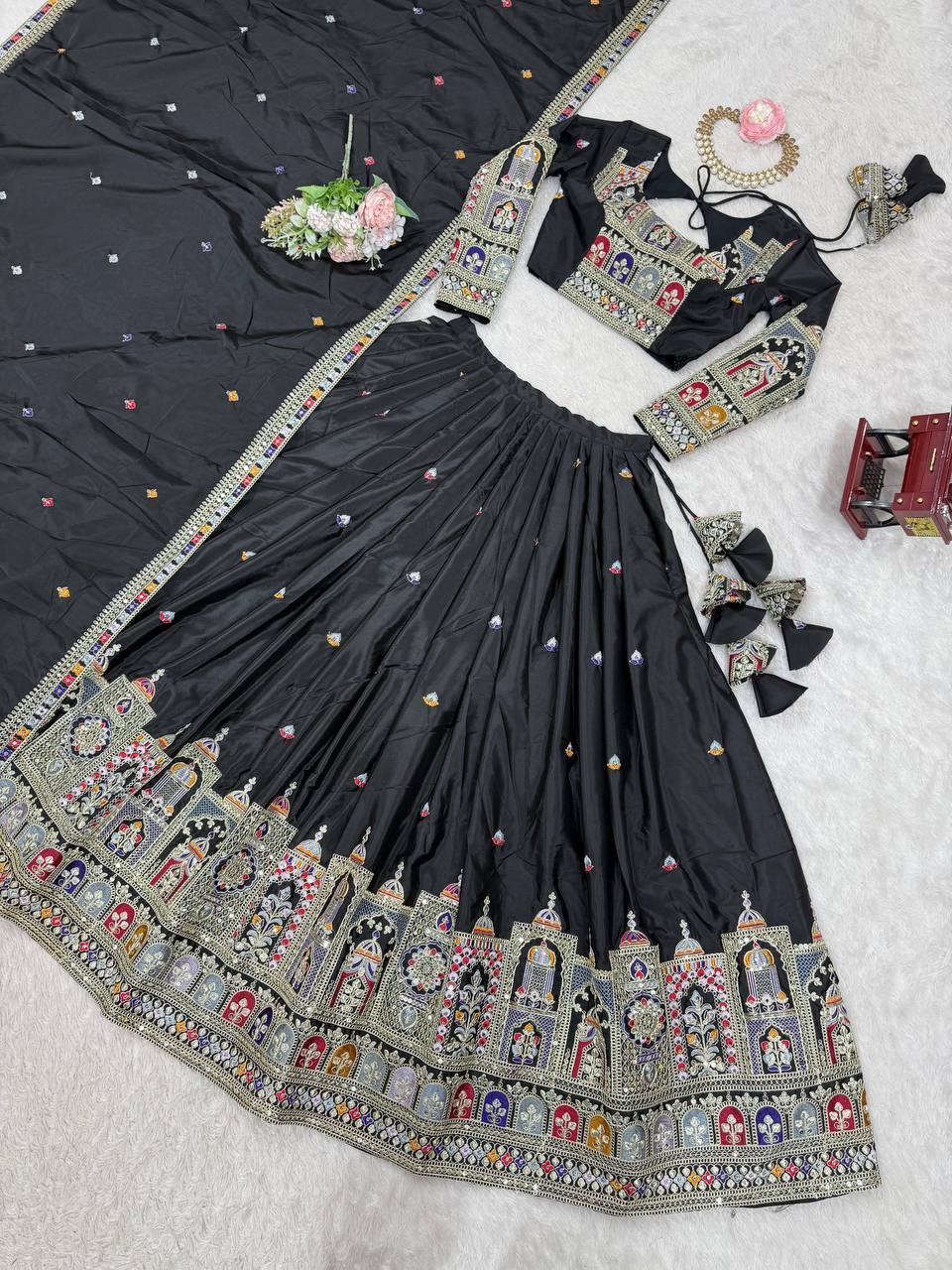 Imperial Heritage Arch Motif Crepe Silk Lehenga Set