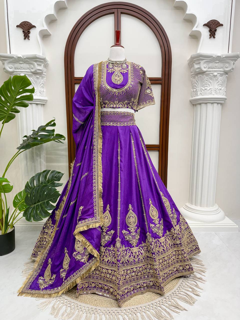 Royal Motif Thread & Sequence Vichitra Silk Lehenga