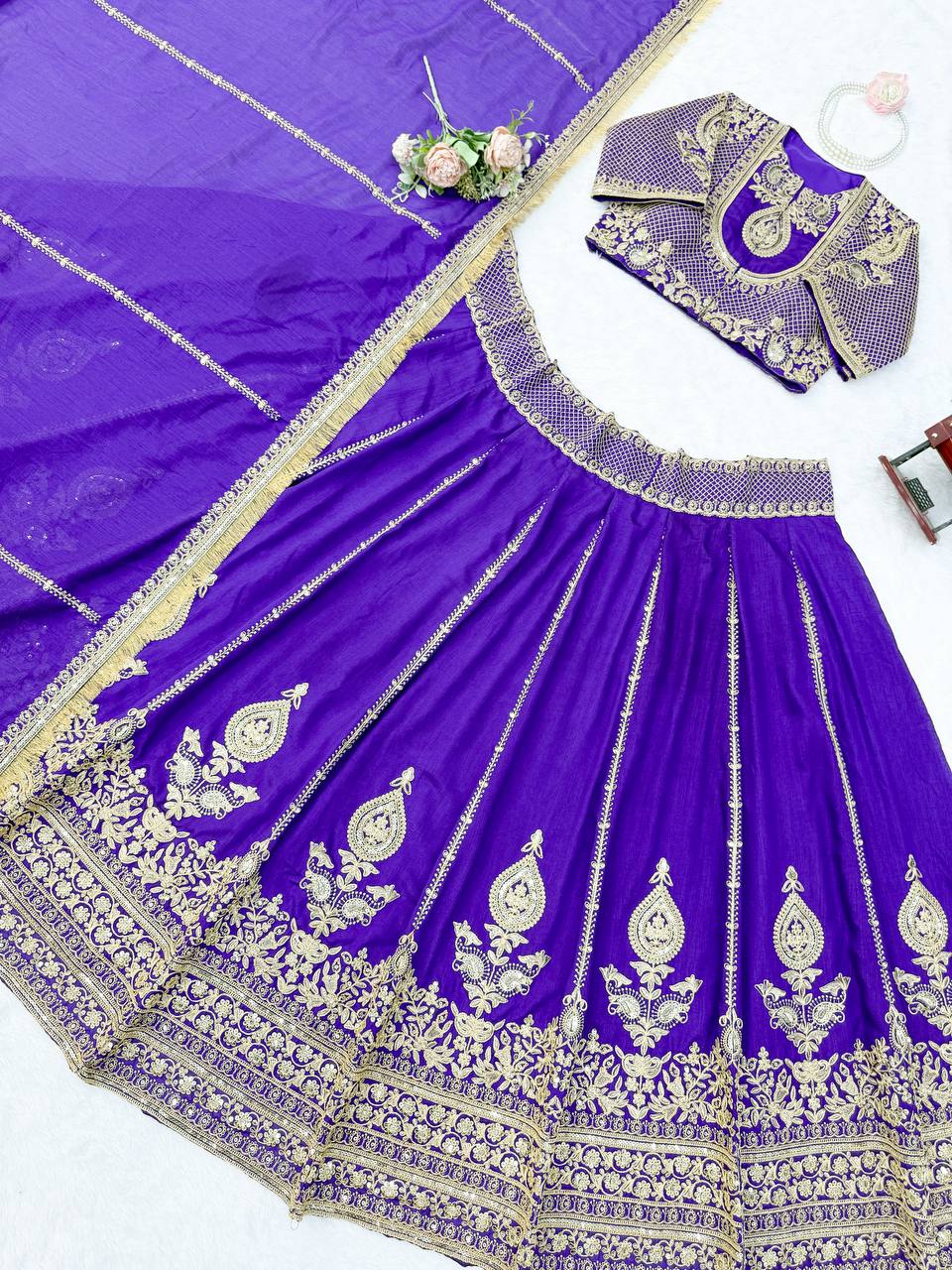 Royal Motif Thread & Sequence Vichitra Silk Lehenga