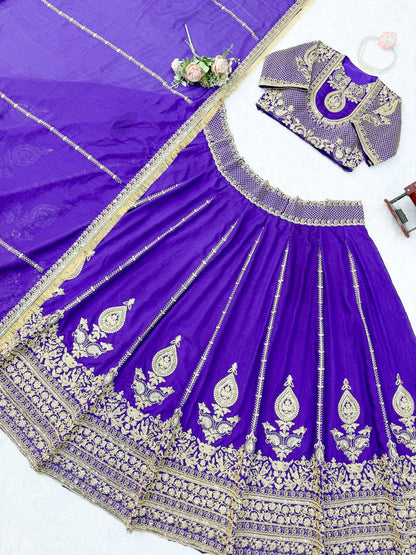 Royal Motif Thread & Sequence Vichitra Silk Lehenga