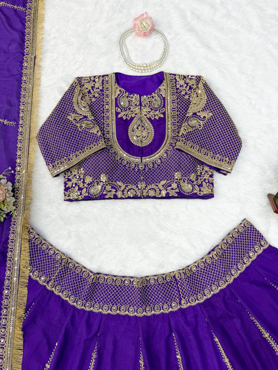 Royal Motif Thread & Sequence Vichitra Silk Lehenga