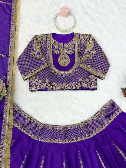 Royal Motif Thread & Sequence Vichitra Silk Lehenga