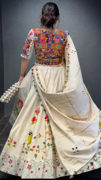 Imperial Shell-Trimmed Mirror-Work Digital Printed Lehenga Set
