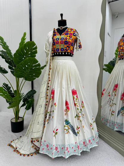 Imperial Shell-Trimmed Mirror-Work Digital Printed Lehenga Set