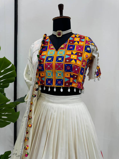 Imperial Shell-Trimmed Mirror-Work Digital Printed Lehenga Set