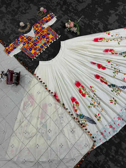 Imperial Shell-Trimmed Mirror-Work Digital Printed Lehenga Set