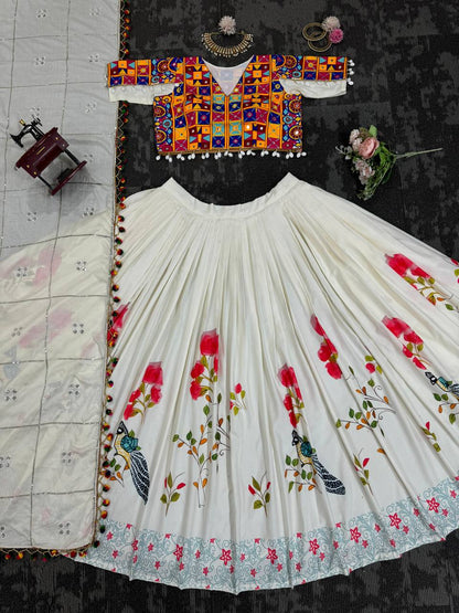 Imperial Shell-Trimmed Mirror-Work Digital Printed Lehenga Set