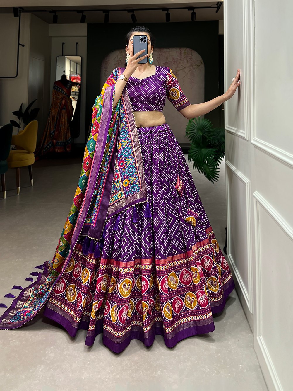 Purple Patola Print Flared Lehenga Choli