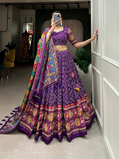 Purple Patola Print Flared Lehenga Choli