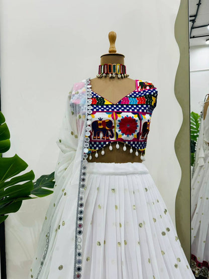 Celestial Kodi-Lace Chain-Stitch Georgette Lehenga