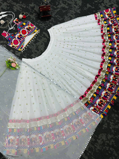 Celestial Kodi-Lace Chain-Stitch Georgette Lehenga