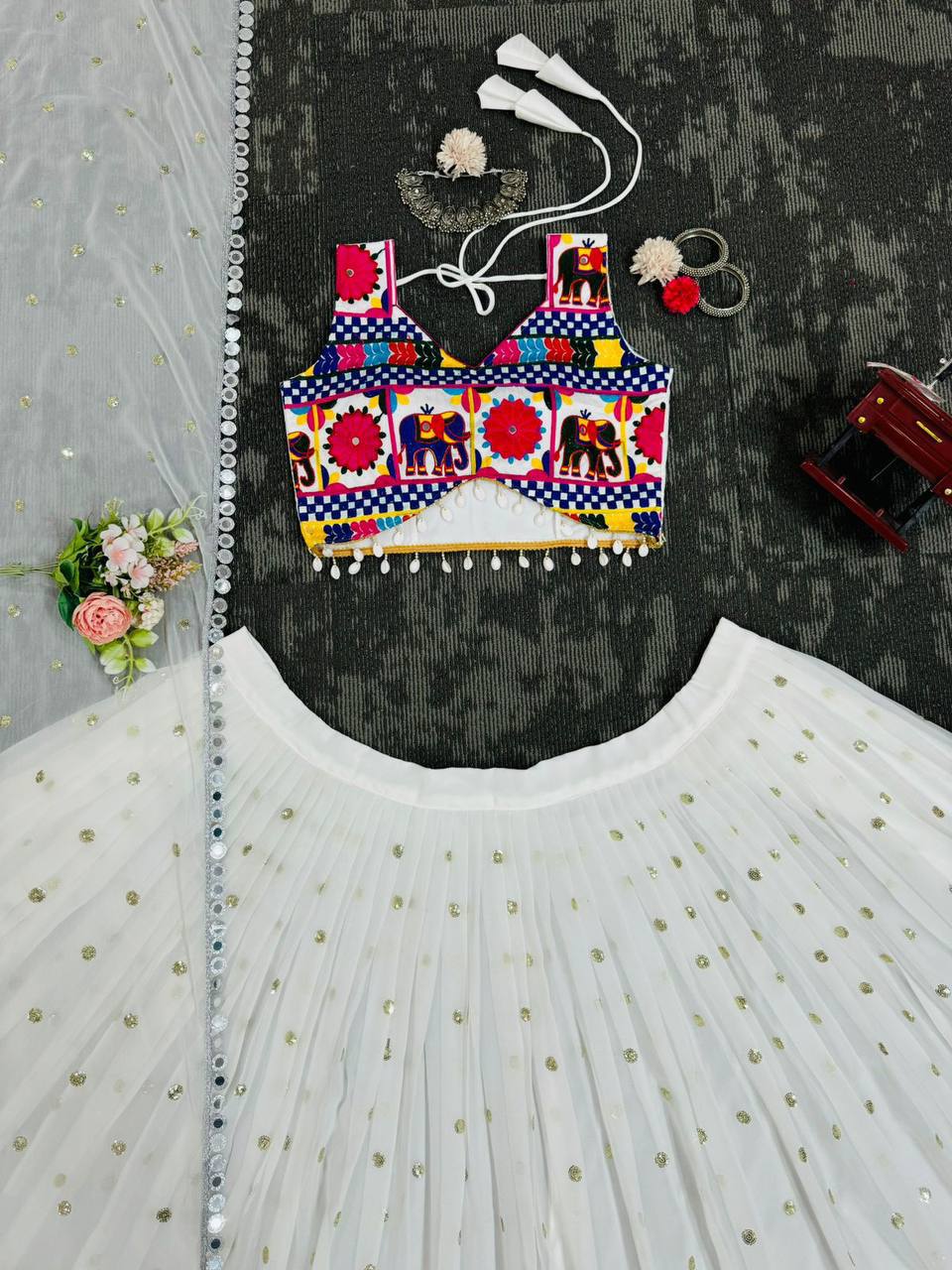 Celestial Kodi-Lace Chain-Stitch Georgette Lehenga