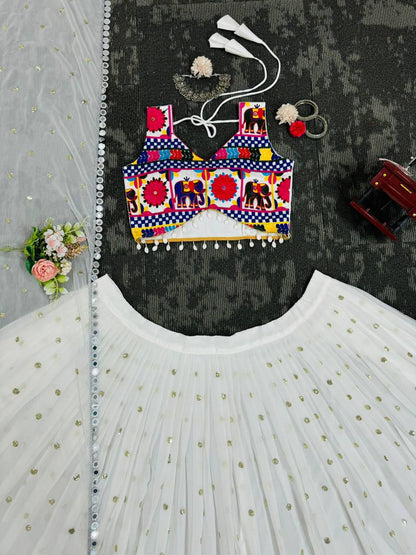 Celestial Kodi-Lace Chain-Stitch Georgette Lehenga