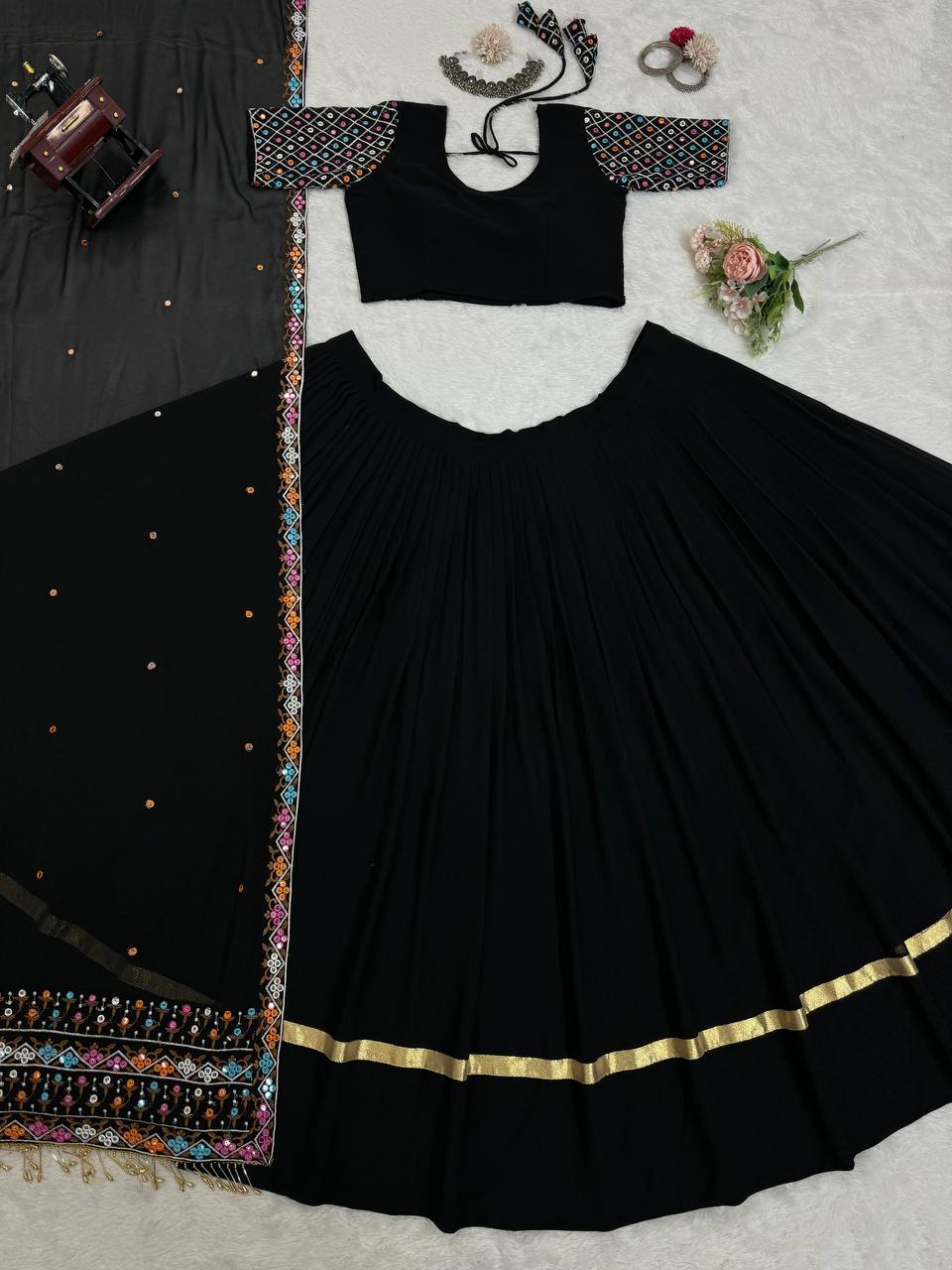 Imperial Lattice Border 9mm Sequined Georgette Lehenga Set