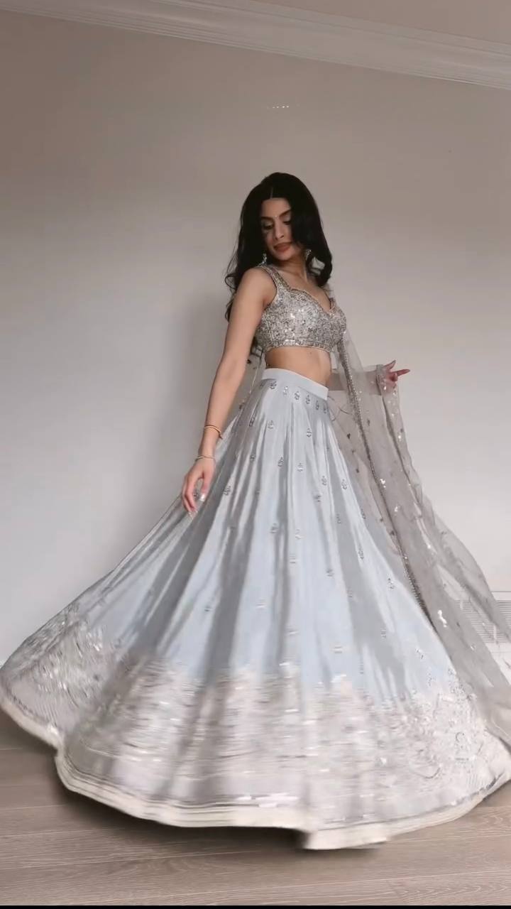 Imperial Lattice Embroidered Japan Satin Lehenga Set