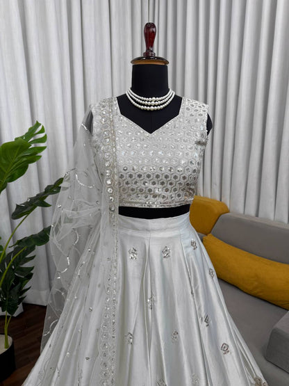 Imperial Lattice Embroidered Japan Satin Lehenga Set