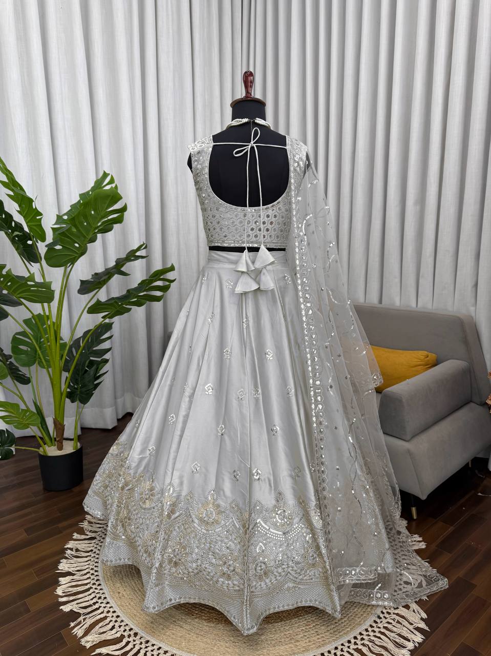 Imperial Lattice Embroidered Japan Satin Lehenga Set