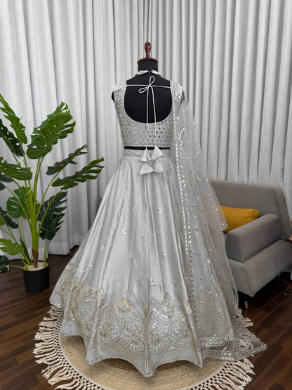 Imperial Lattice Embroidered Japan Satin Lehenga Set