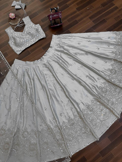 Imperial Lattice Embroidered Japan Satin Lehenga Set