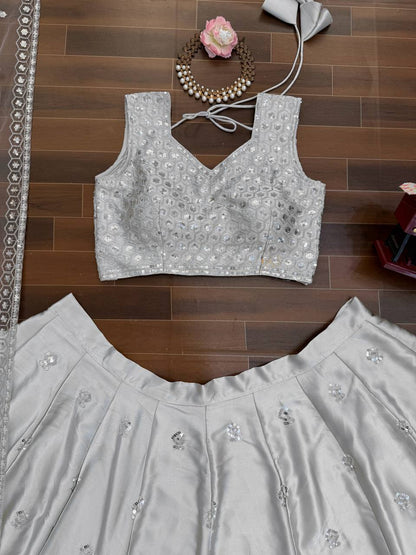 Imperial Lattice Embroidered Japan Satin Lehenga Set