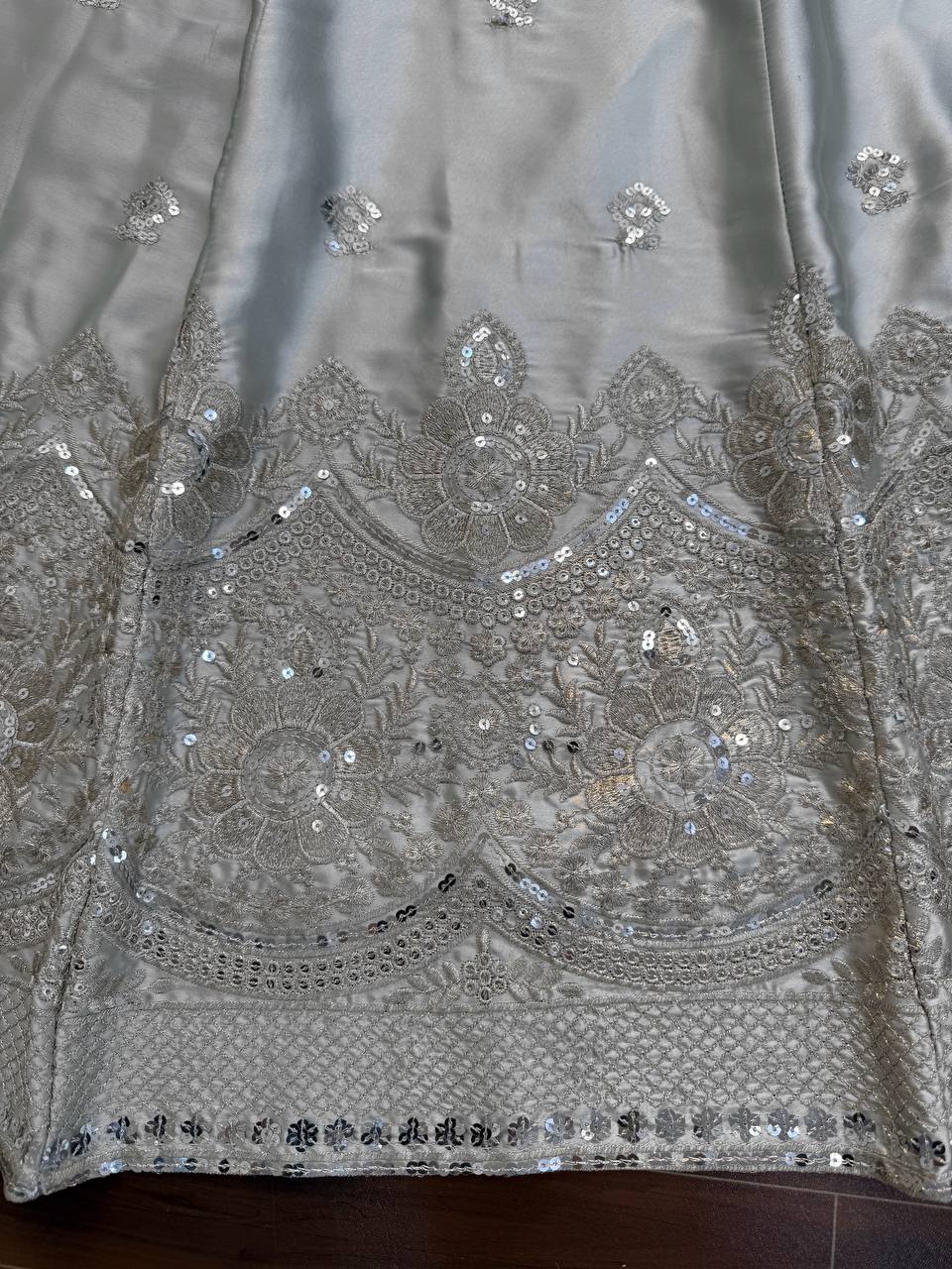 Imperial Lattice Embroidered Japan Satin Lehenga Set