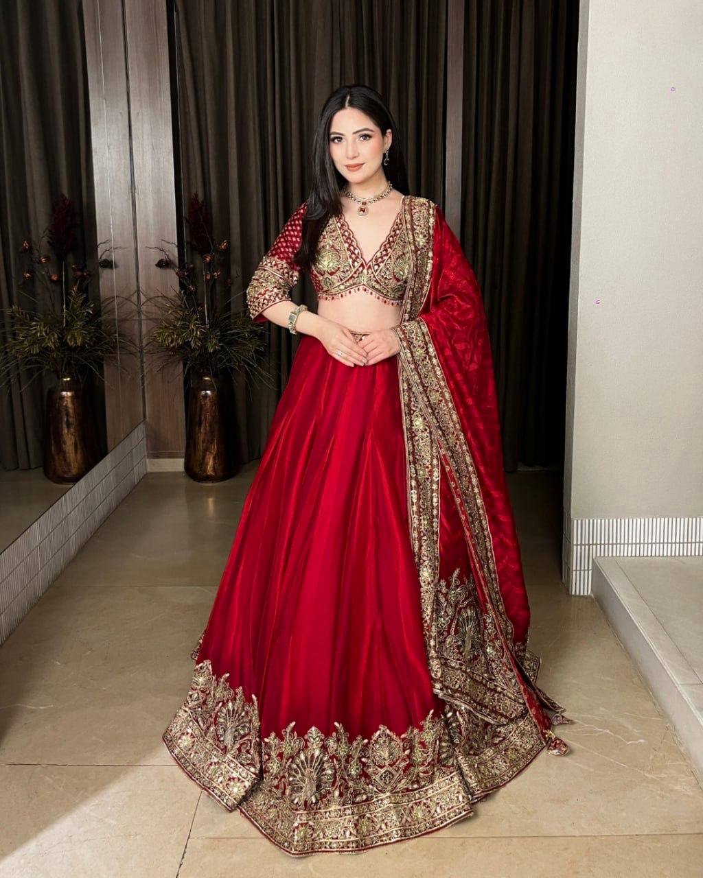 Imperial Crystal-Tasseled Chinon Lehenga Set