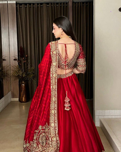 Imperial Crystal-Tasseled Chinon Lehenga Set