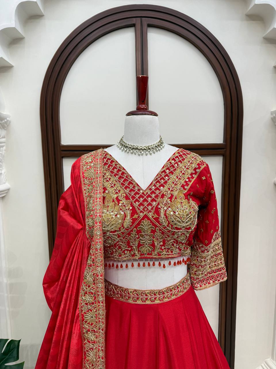 Imperial Crystal-Tasseled Chinon Lehenga Set
