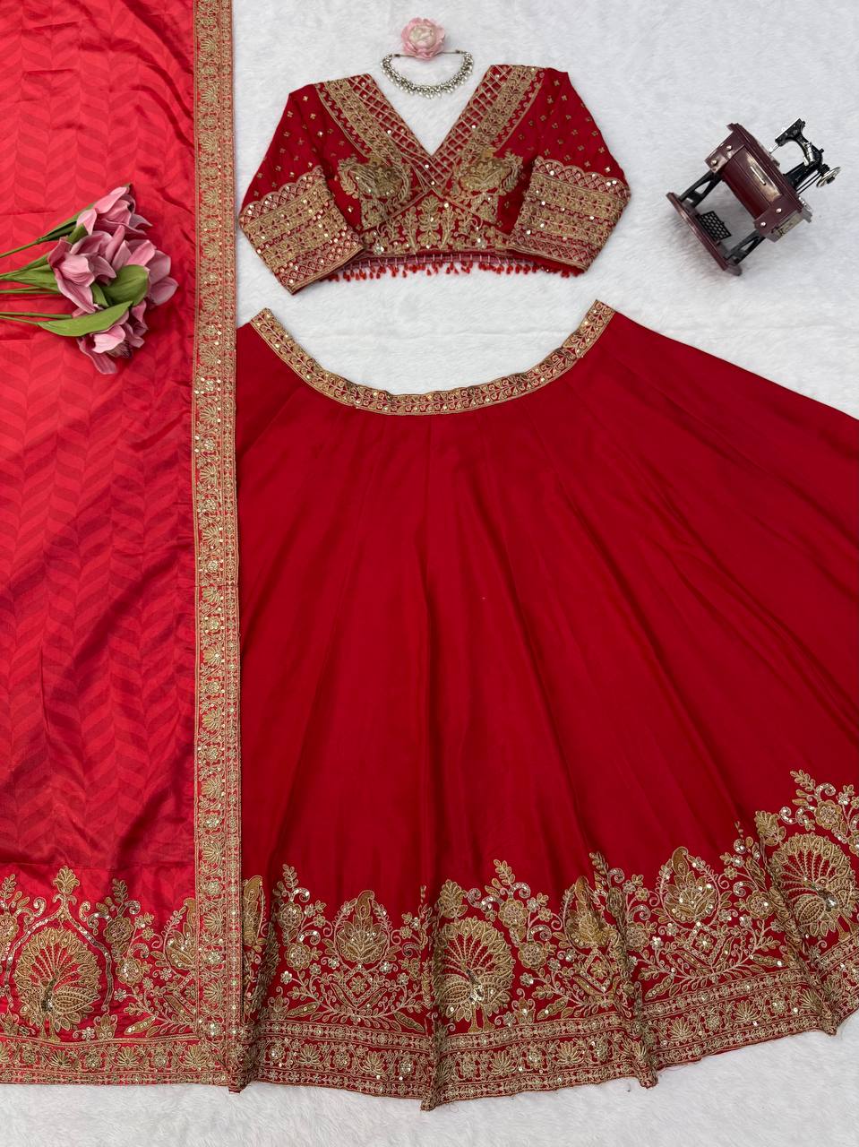 Imperial Crystal-Tasseled Chinon Lehenga Set