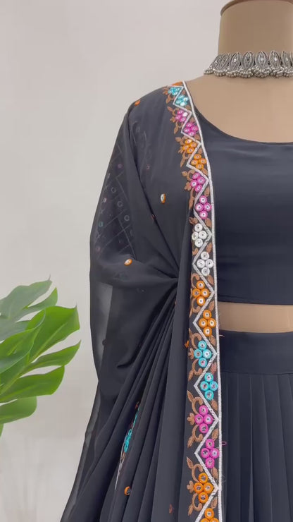 Imperial Lattice Border 9mm Sequined Georgette Lehenga Set