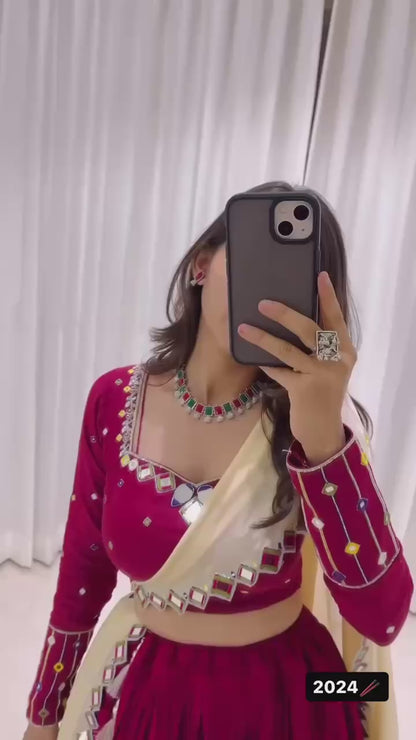 Digital Motif Real Mirror-Work Festive Lehenga