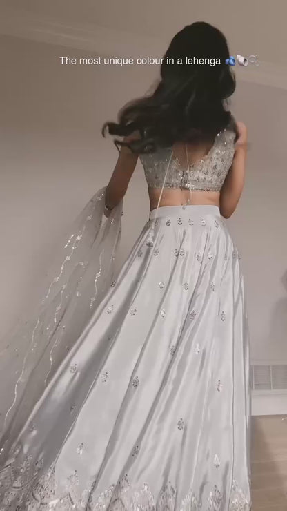 Imperial Lattice Embroidered Japan Satin Lehenga Set