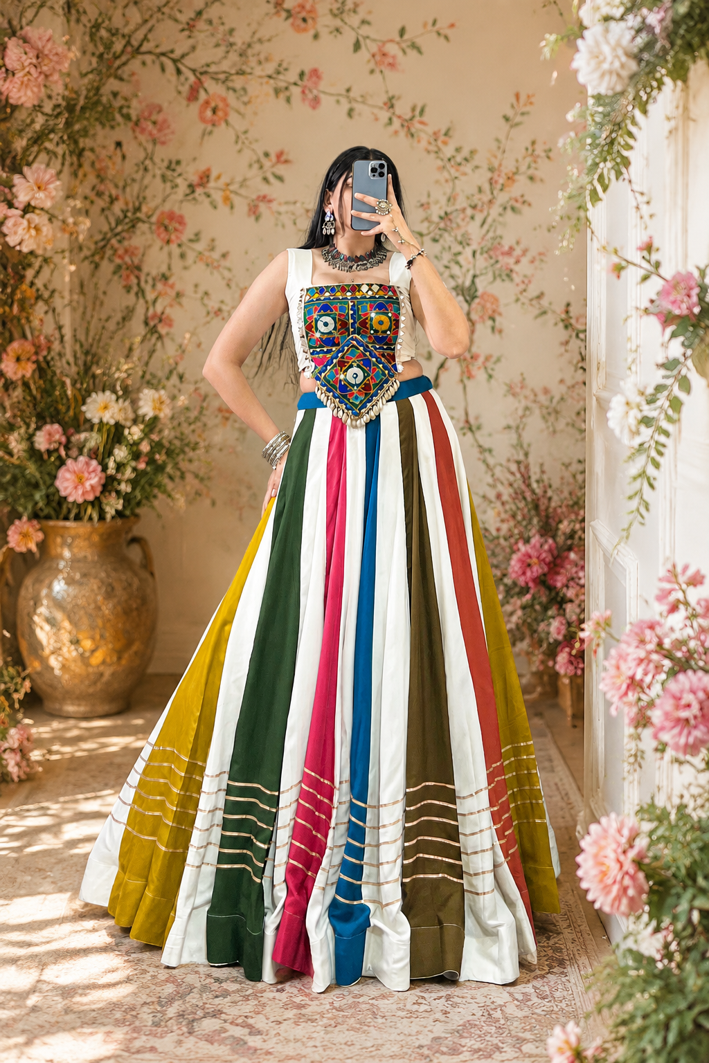 Heritage Gamthi Mirror Work Pure Rayon Festive Lehenga Set
